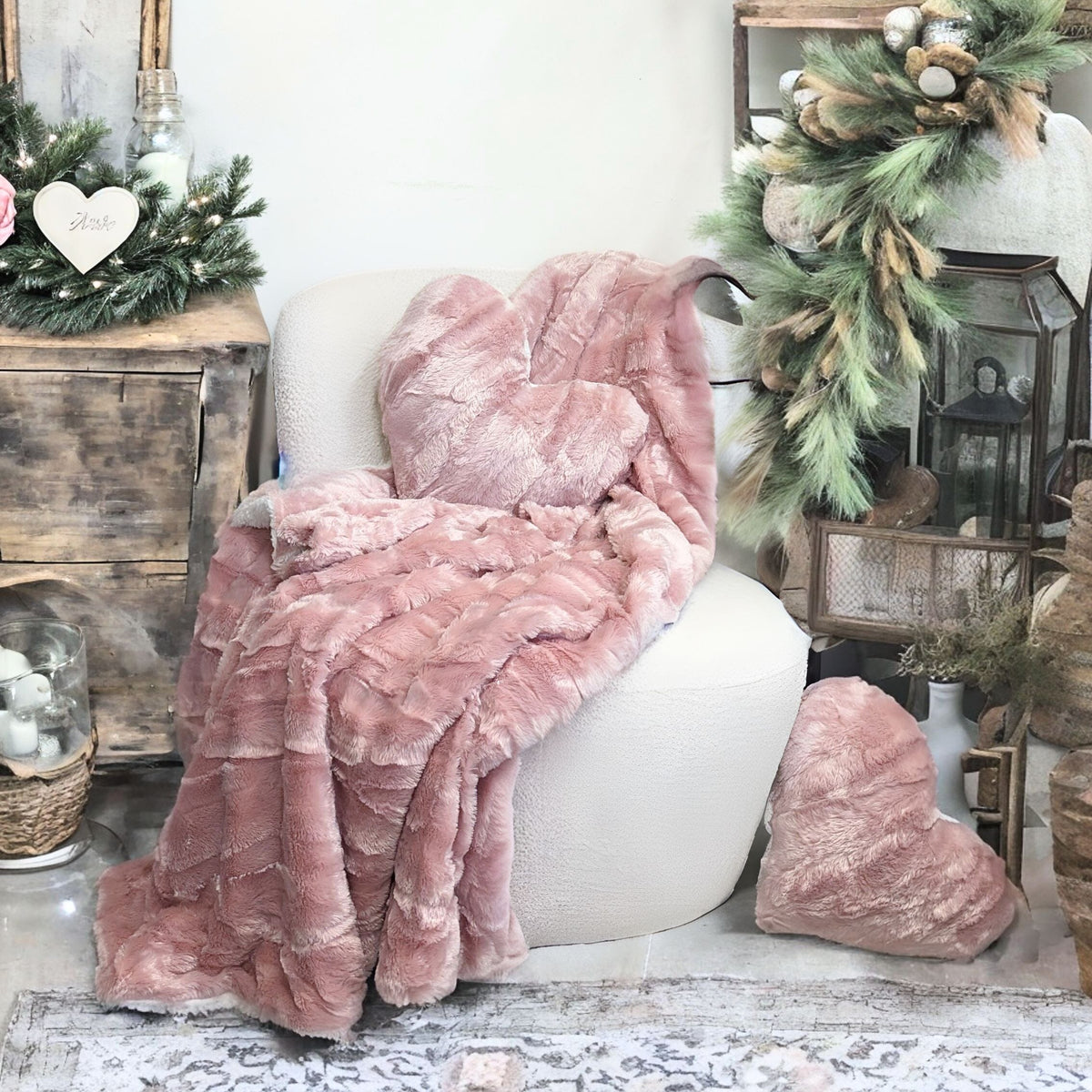 Tache Dusty Rose Faux Fur Sherpa Throw Blanket, 2-Layer, Throw to Queen