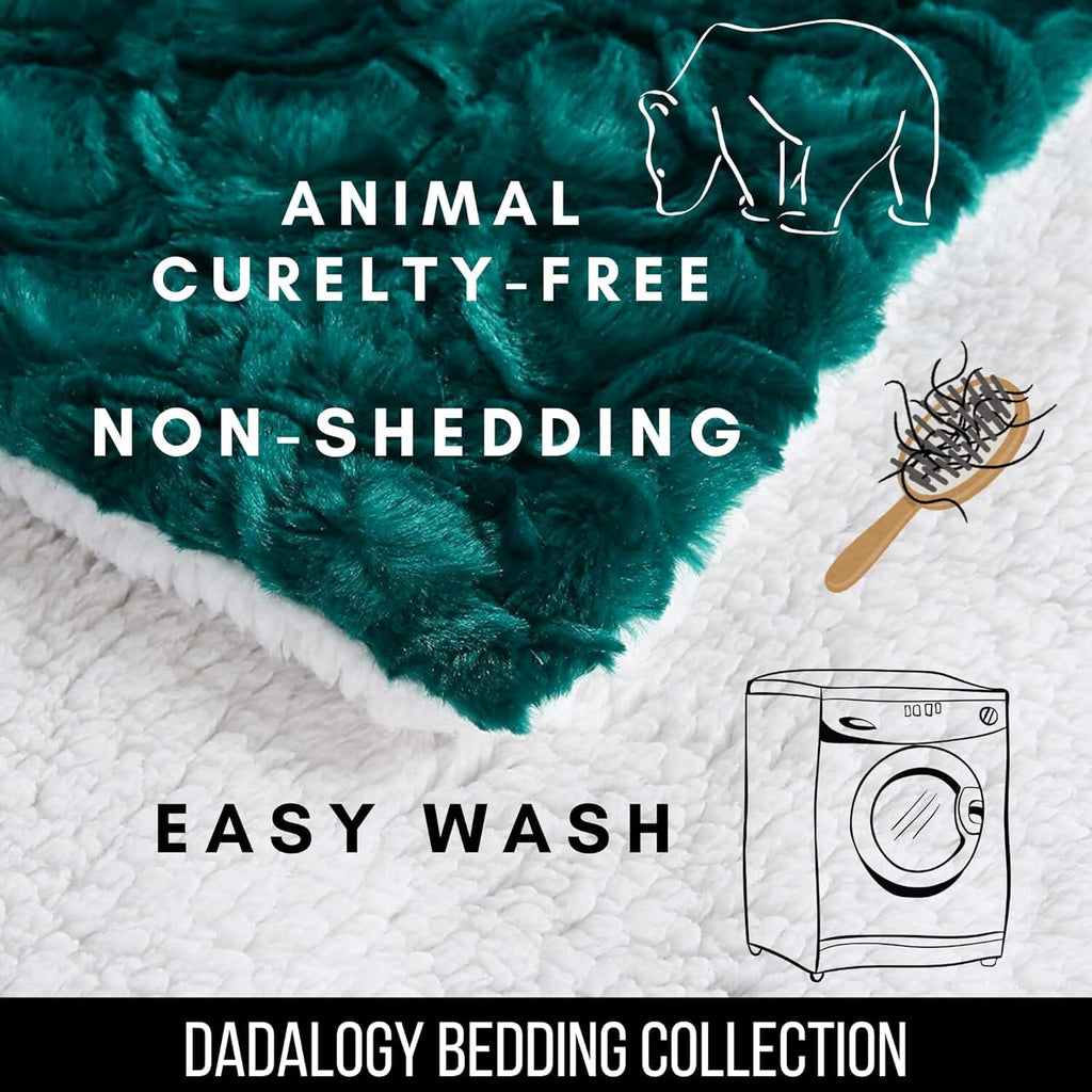 DaDa Bedding Emerald Mermaid Faux Fur Sherpa Throw Blanket, Throw to Queen
