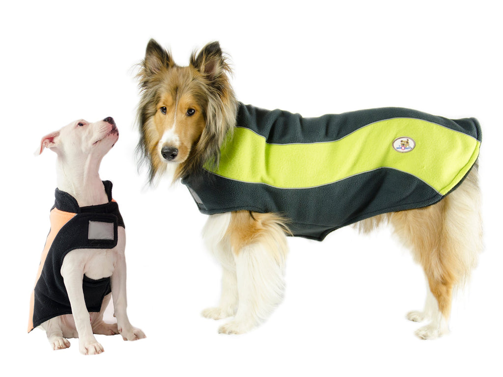 CuteNfuzzy Double Fleece Dog Coat with Reflective Stripes, Easy On, XS to L