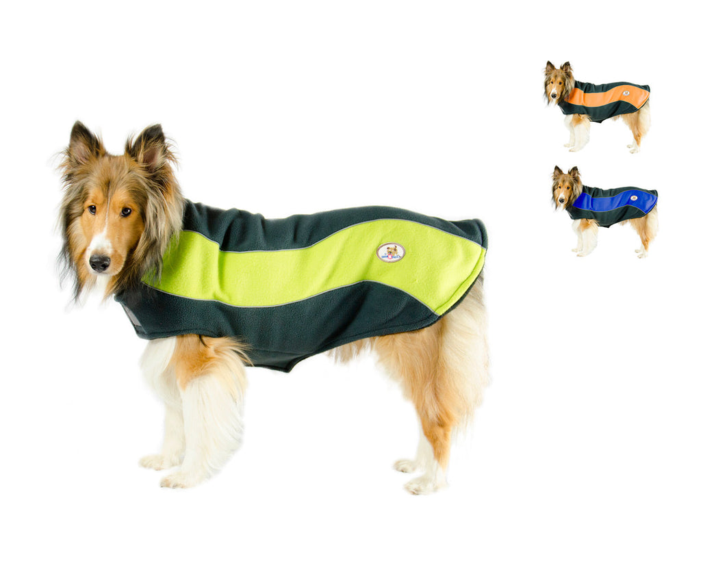 CuteNfuzzy Double Fleece Dog Coat with Reflective Stripes, Easy On, XS to L