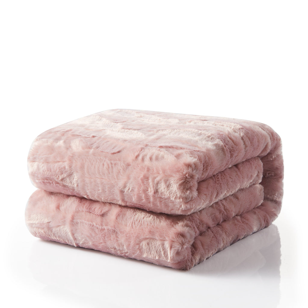 Tache Dusty Rose Faux Fur Sherpa Throw Blanket, 2-Layer, Throw to Queen