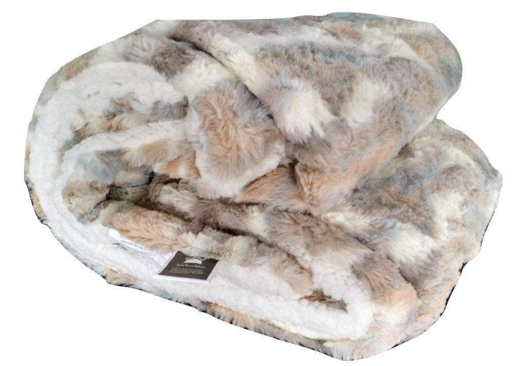 Tache Lynx Faux Fur Throw Blanket with Sherpa Back, 2-Layer, Throw to Queen