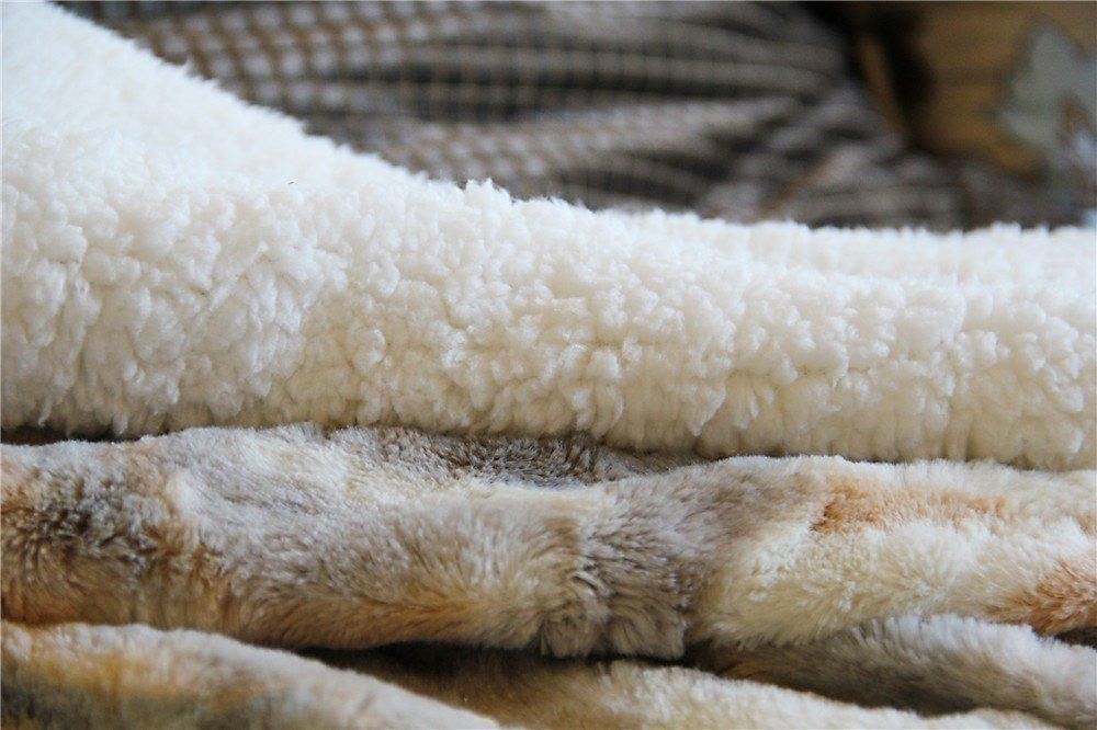 Tache Lynx Faux Fur Throw Blanket with Sherpa Back, 2-Layer, Throw to Queen