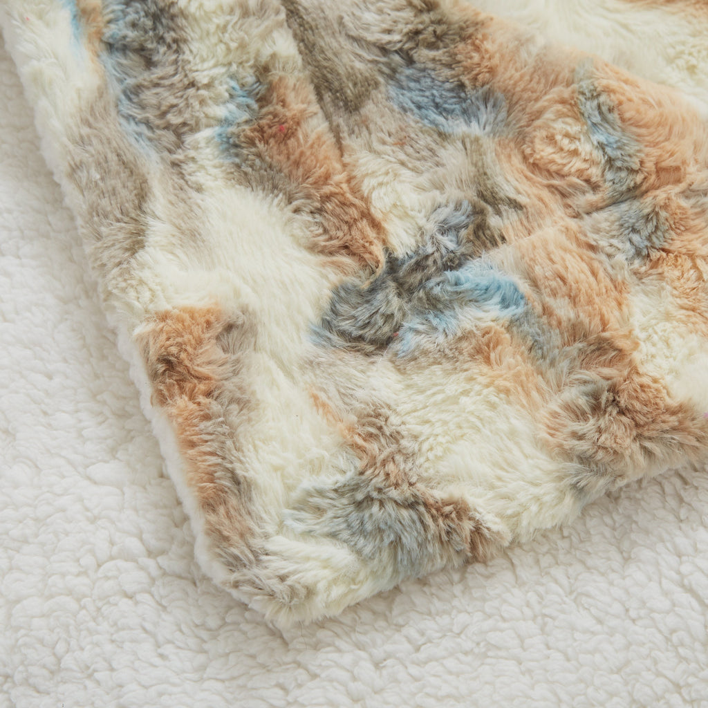 Tache Lynx Faux Fur Throw Blanket with Sherpa Back, 2-Layer, Throw to Queen