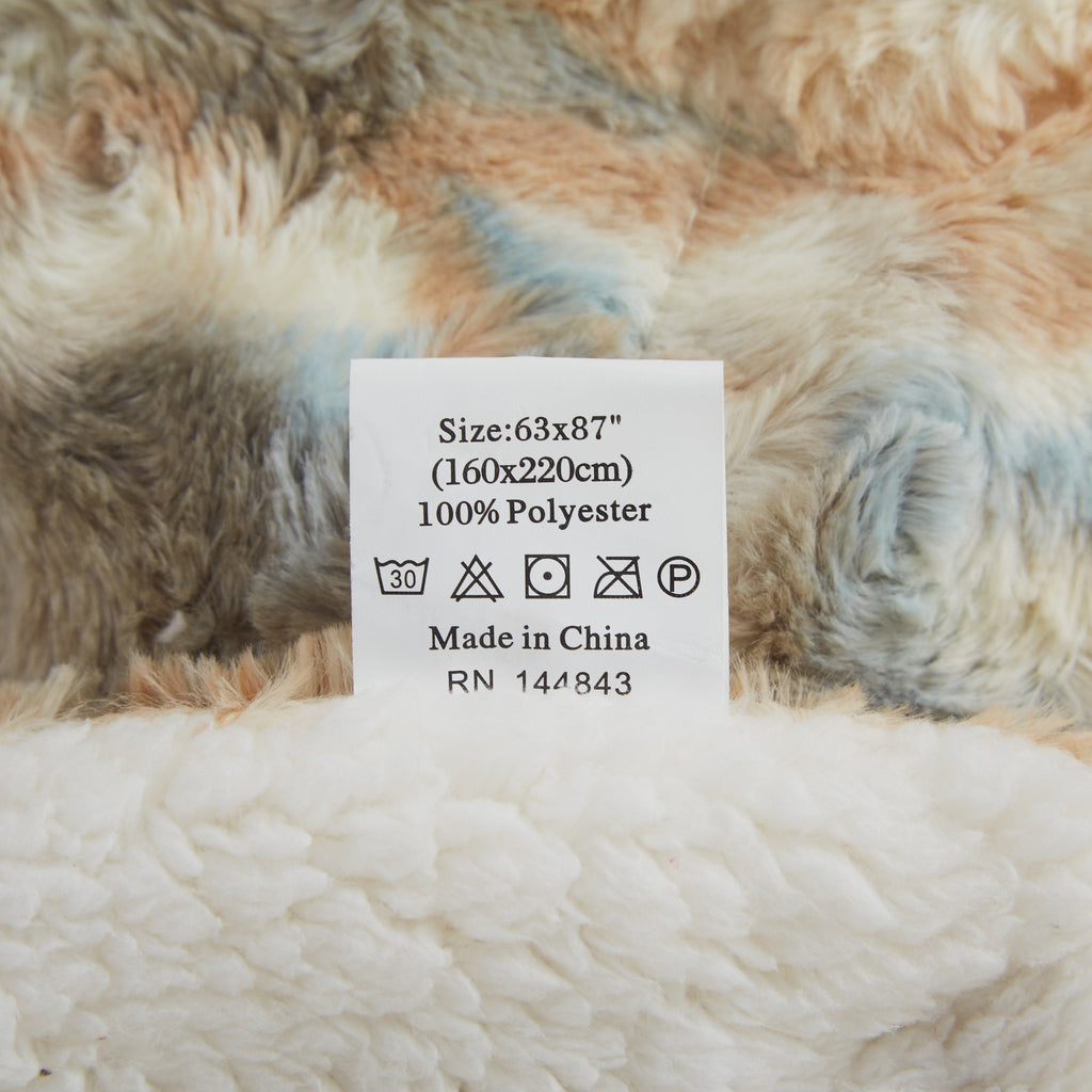 Tache Lynx Faux Fur Throw Blanket with Sherpa Back, 2-Layer, Throw to Queen
