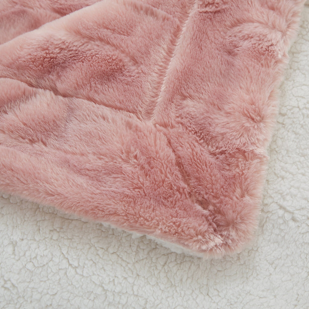 Tache Dusty Rose Faux Fur Sherpa Throw Blanket, 2-Layer, Throw to Queen