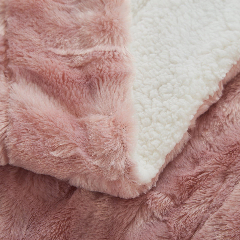 Tache Dusty Rose Faux Fur Sherpa Throw Blanket, 2-Layer, Throw to Queen