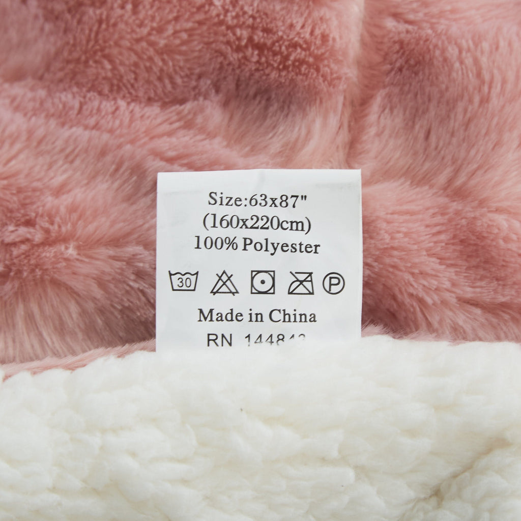 Tache Dusty Rose Faux Fur Sherpa Throw Blanket, 2-Layer, Throw to Queen