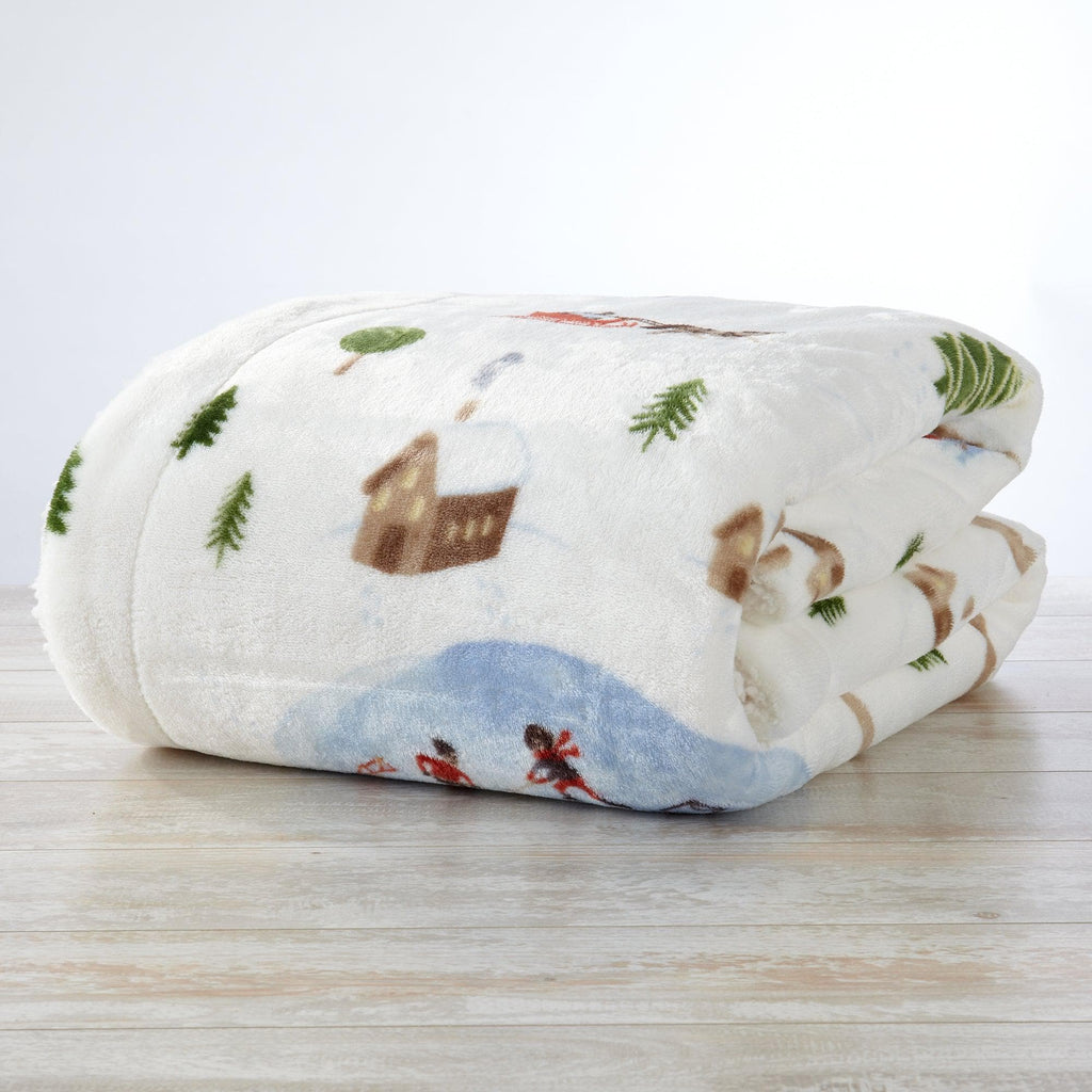 Great Bay Home Cabin Print Sherpa Throw Blanket, 50x60, Buffalo Check & Woodland