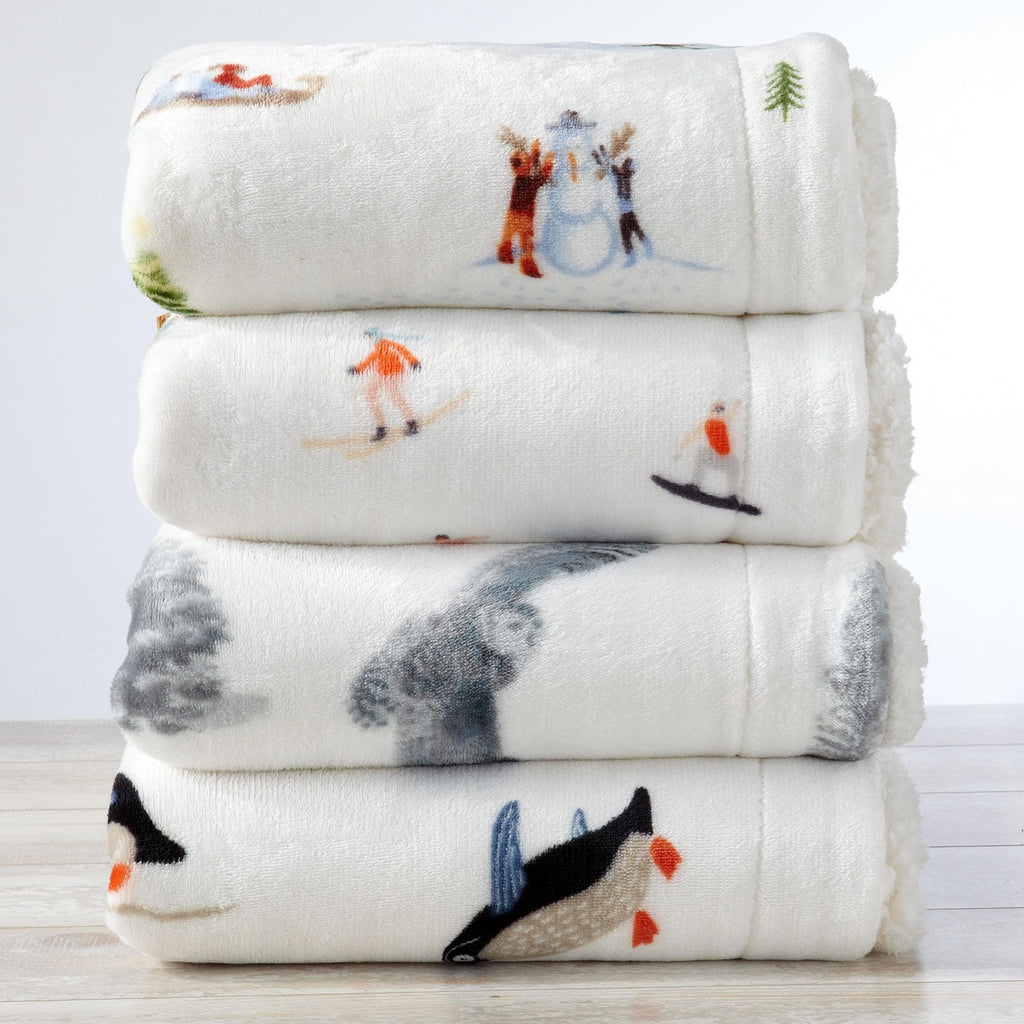 Great Bay Home Cabin Print Sherpa Throw Blanket, 50x60, Buffalo Check & Woodland