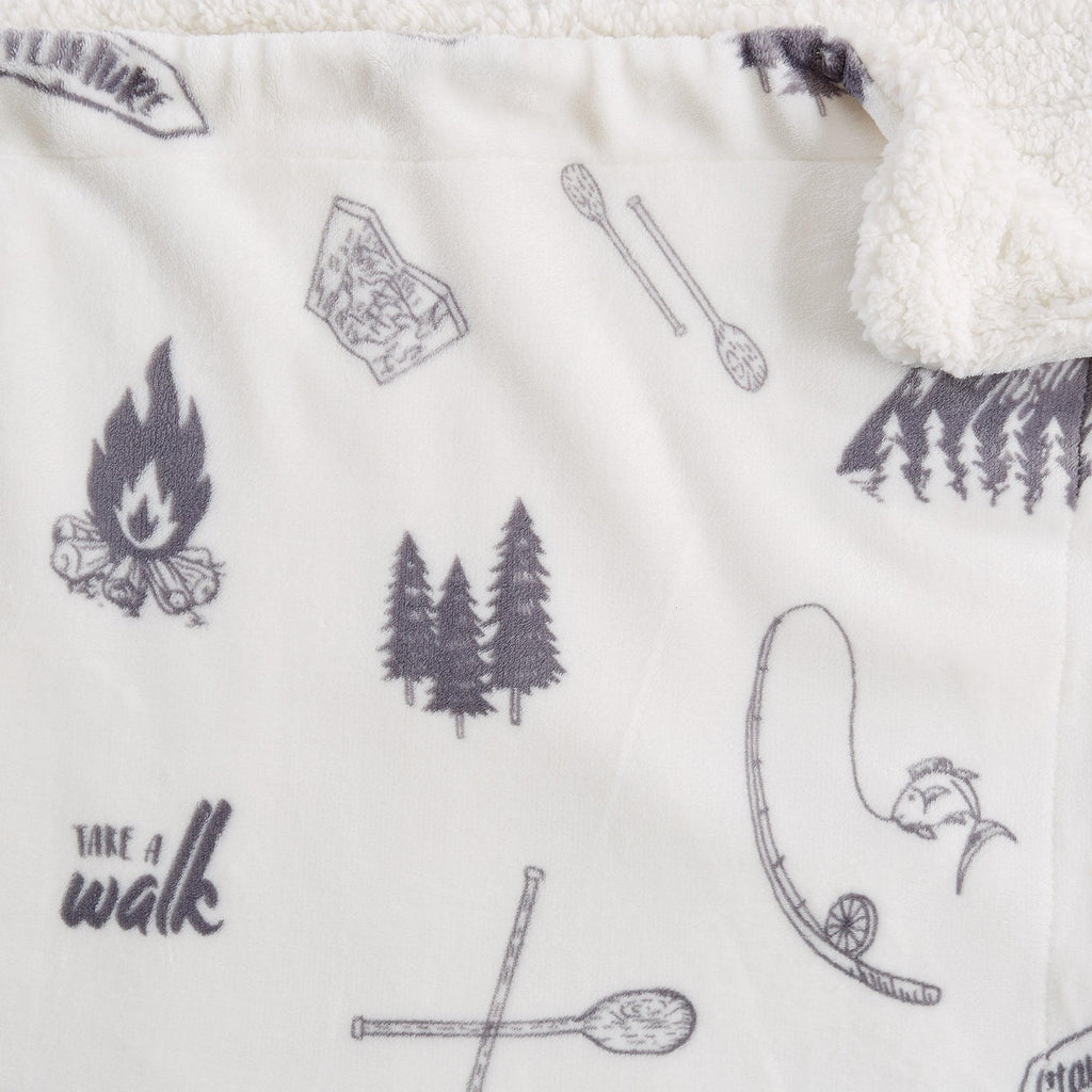 Great Bay Home Cabin Print Sherpa Throw Blanket, 50x60, Buffalo Check & Woodland