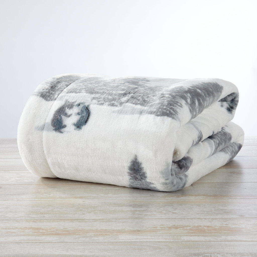Great Bay Home Cabin Print Sherpa Throw Blanket, 50x60, Buffalo Check & Woodland