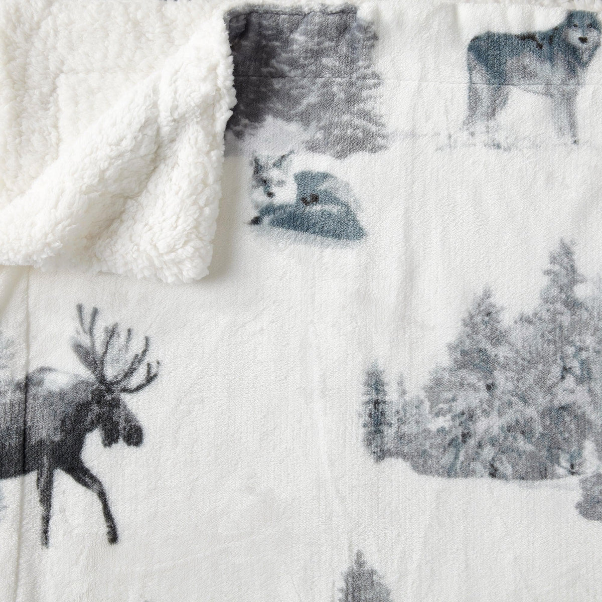 Great Bay Home Cabin Print Sherpa Throw Blanket, 50x60, Buffalo Check & Woodland