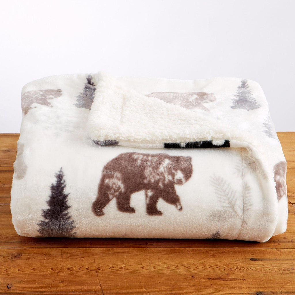Great Bay Home Cabin Print Sherpa Throw Blanket, 50x60, Buffalo Check & Woodland