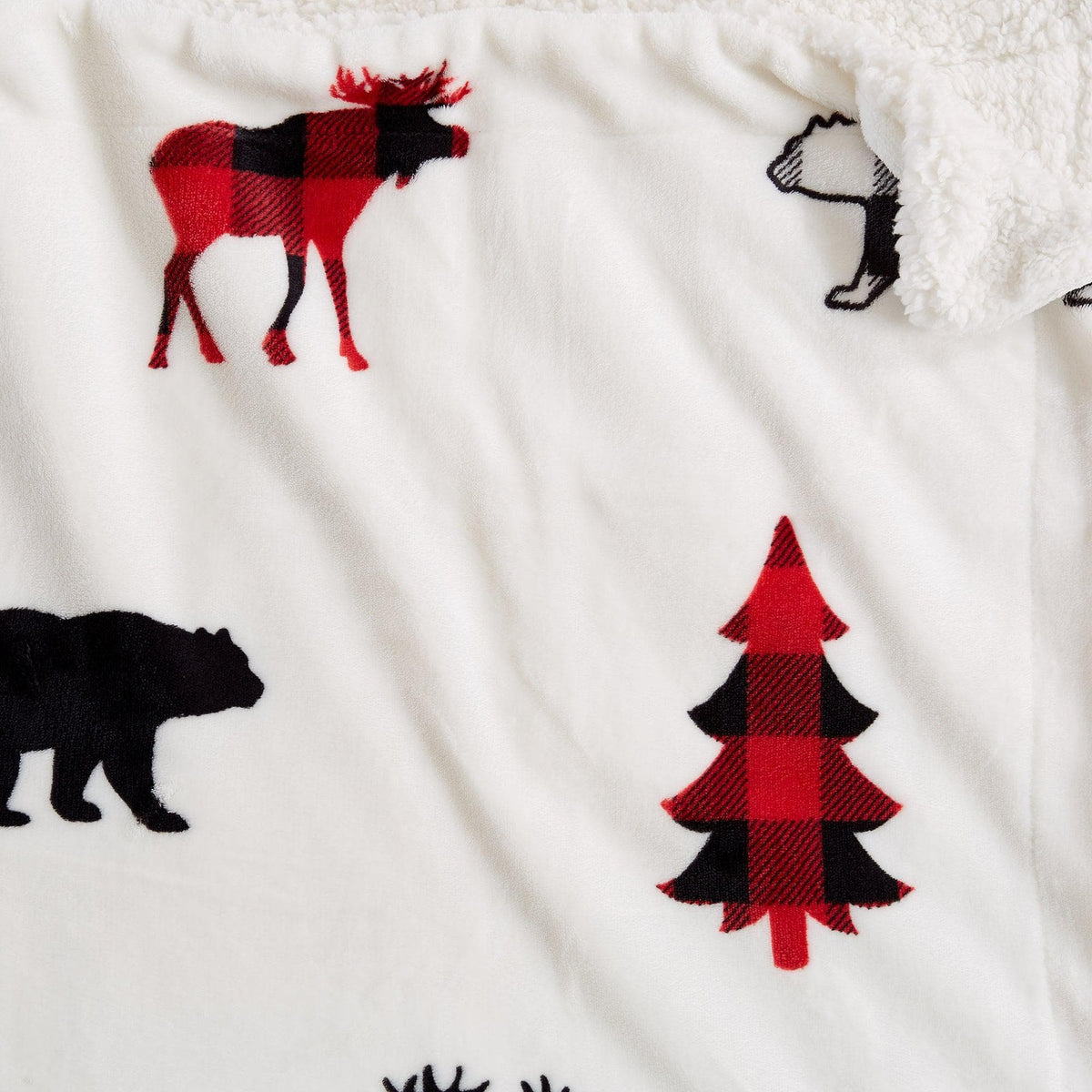 Great Bay Home Cabin Print Sherpa Throw Blanket, 50x60, Buffalo Check & Woodland