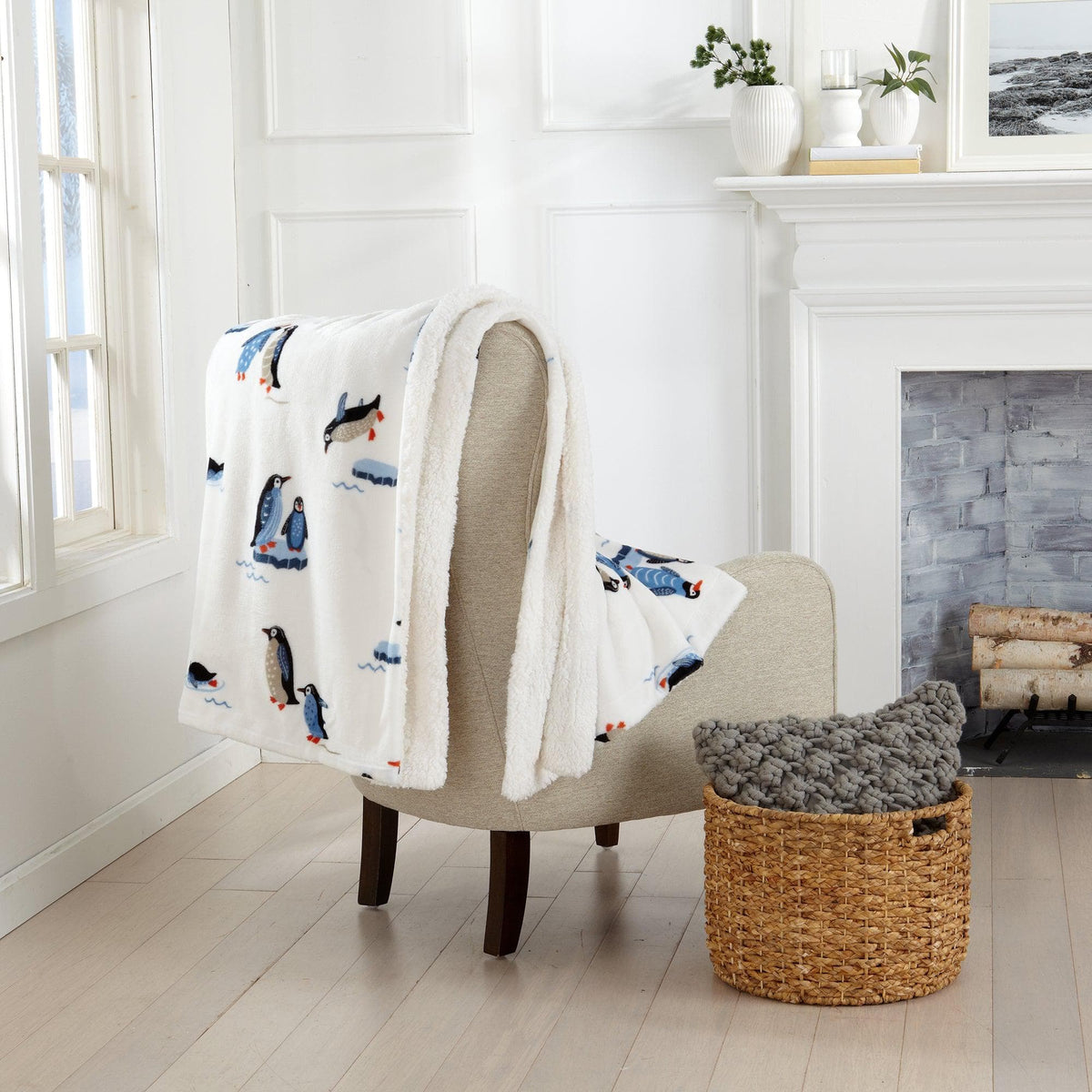 Great Bay Home Cabin Print Sherpa Throw Blanket, 50x60, Buffalo Check & Woodland