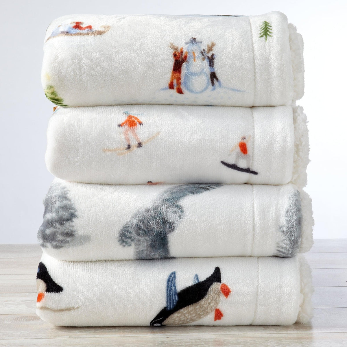 Great Bay Home Cabin Print Sherpa Throw Blanket, 50x60, Buffalo Check & Woodland