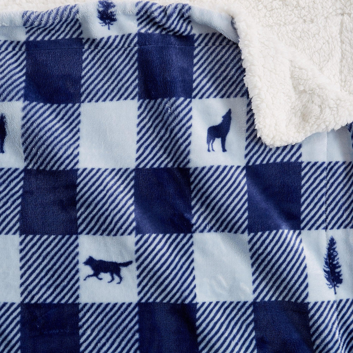 Great Bay Home Cabin Print Sherpa Throw Blanket, 50x60, Buffalo Check & Woodland