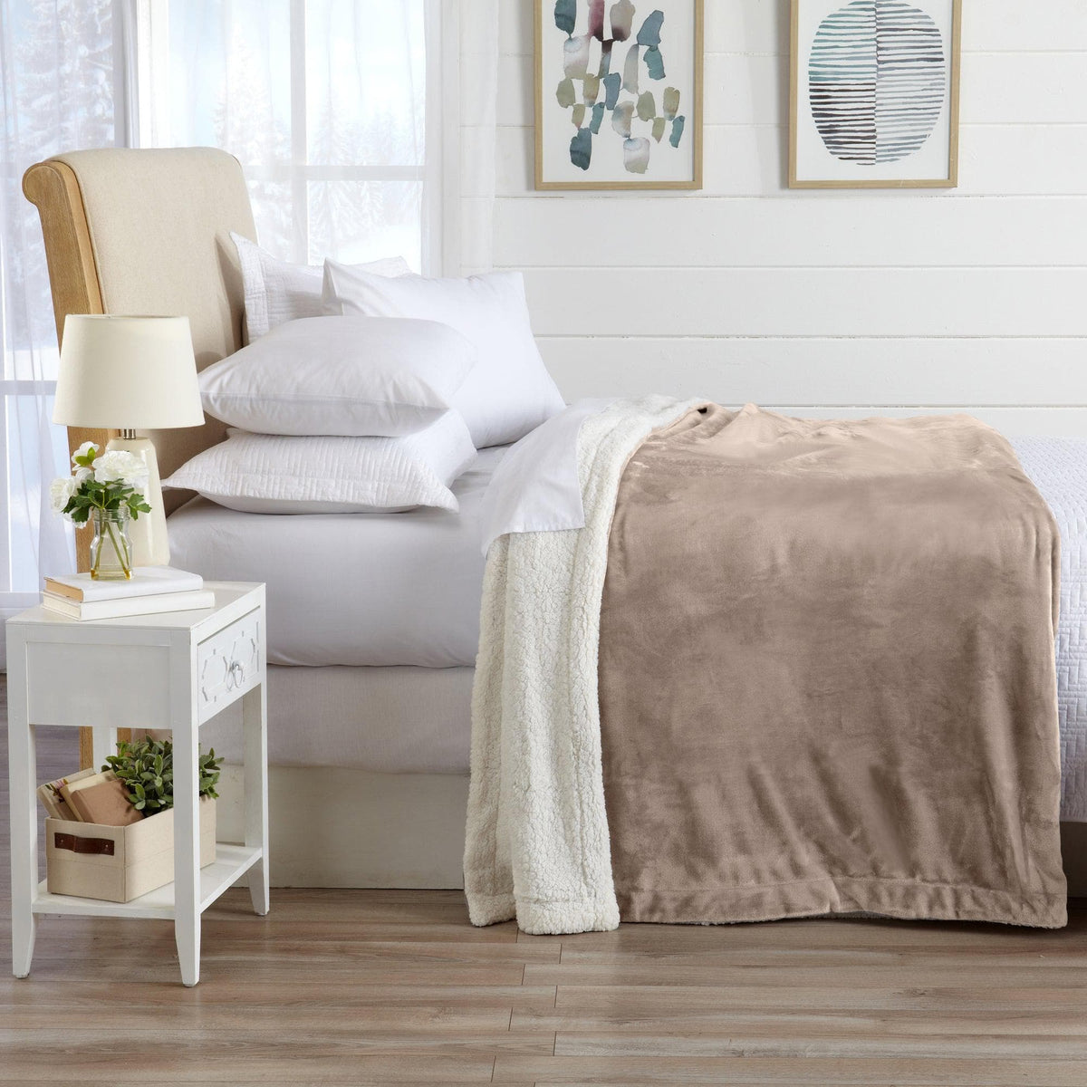 Great Bay Home Velvet Plush Sherpa Blanket, Reversible, Throw to King