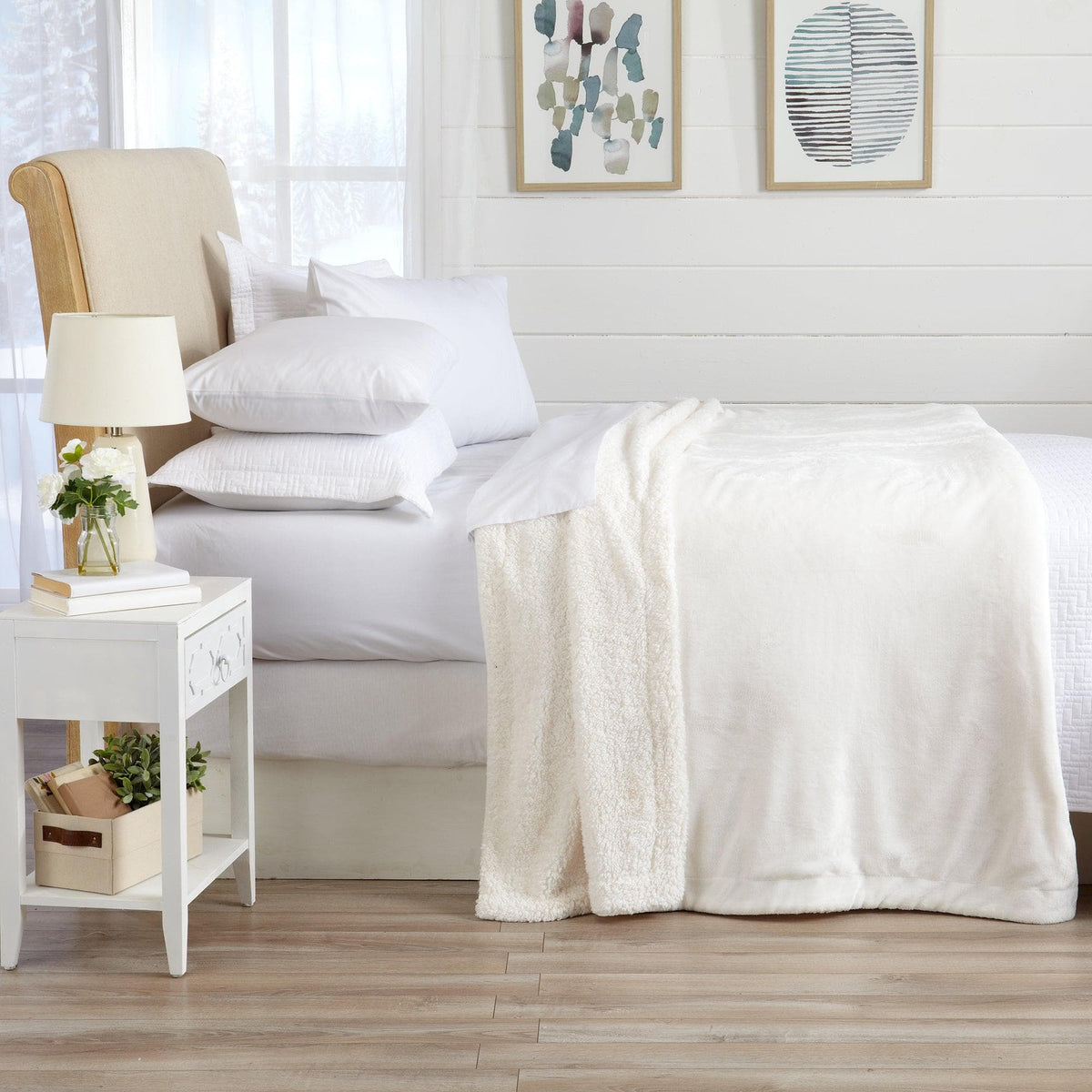 Great Bay Home Velvet Plush Sherpa Blanket, Reversible, Throw to King