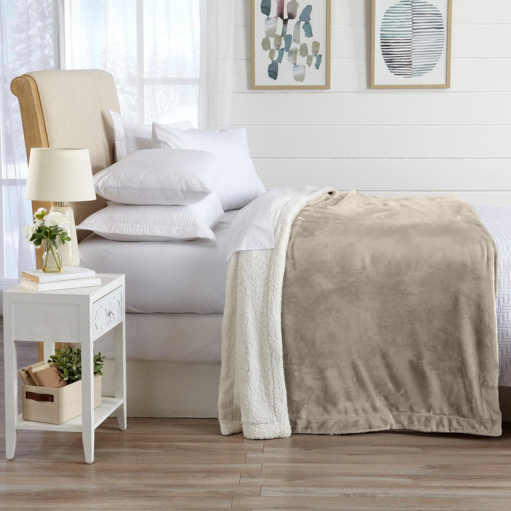 Great Bay Home Velvet Plush Sherpa Blanket, Reversible, Throw to King