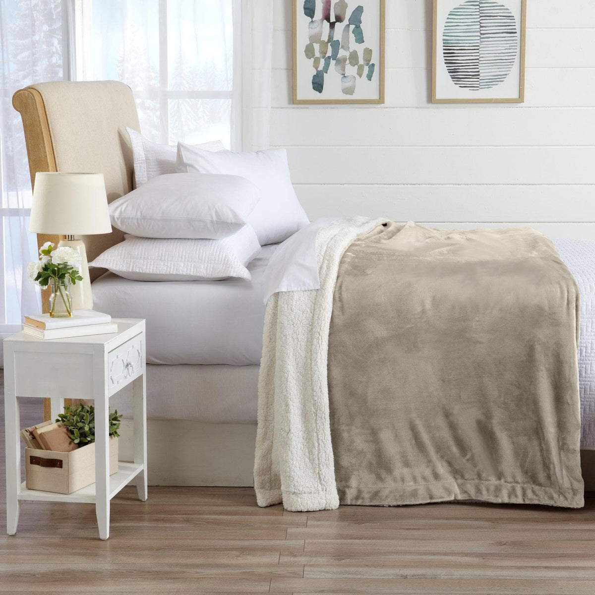 Great Bay Home Velvet Plush Sherpa Blanket, Reversible, Throw to King