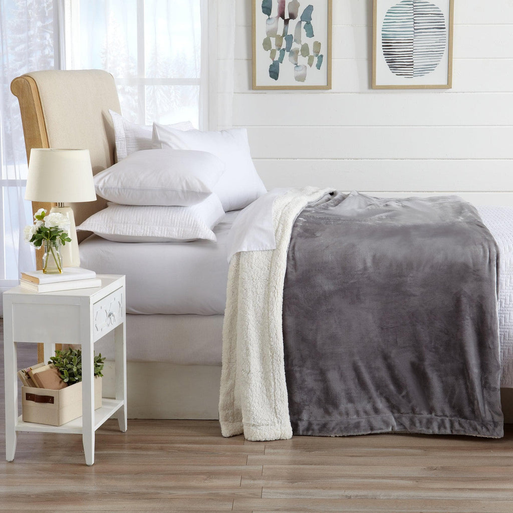 Great Bay Home Velvet Plush Sherpa Blanket, Reversible, Throw to King