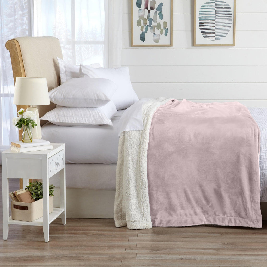 Great Bay Home Velvet Plush Sherpa Blanket, Reversible, Throw to King