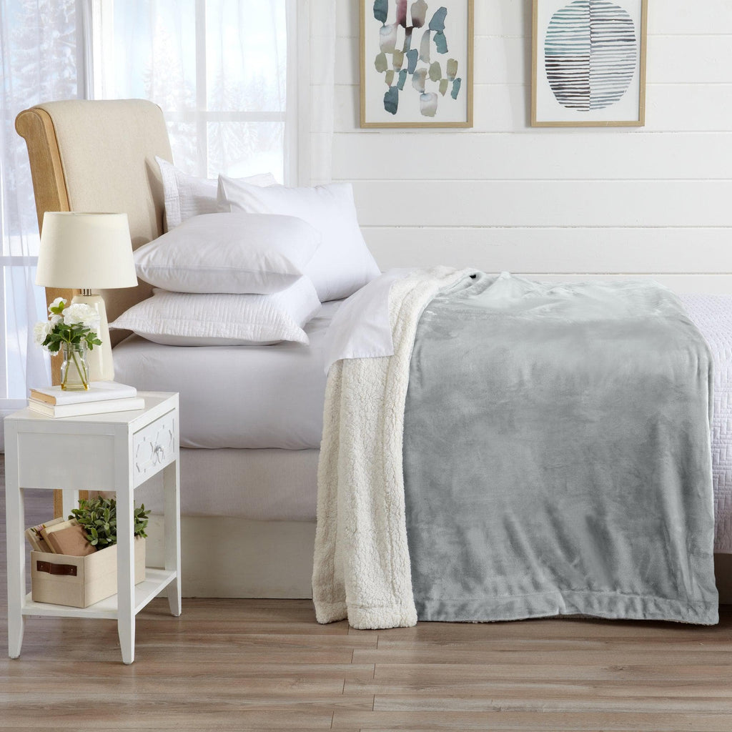 Great Bay Home Velvet Plush Sherpa Blanket, Reversible, Throw to King