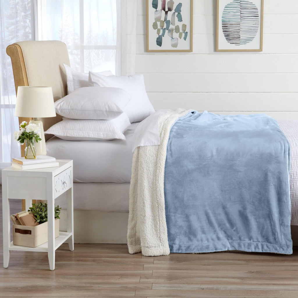 Great Bay Home Velvet Plush Sherpa Blanket, Reversible, Throw to King