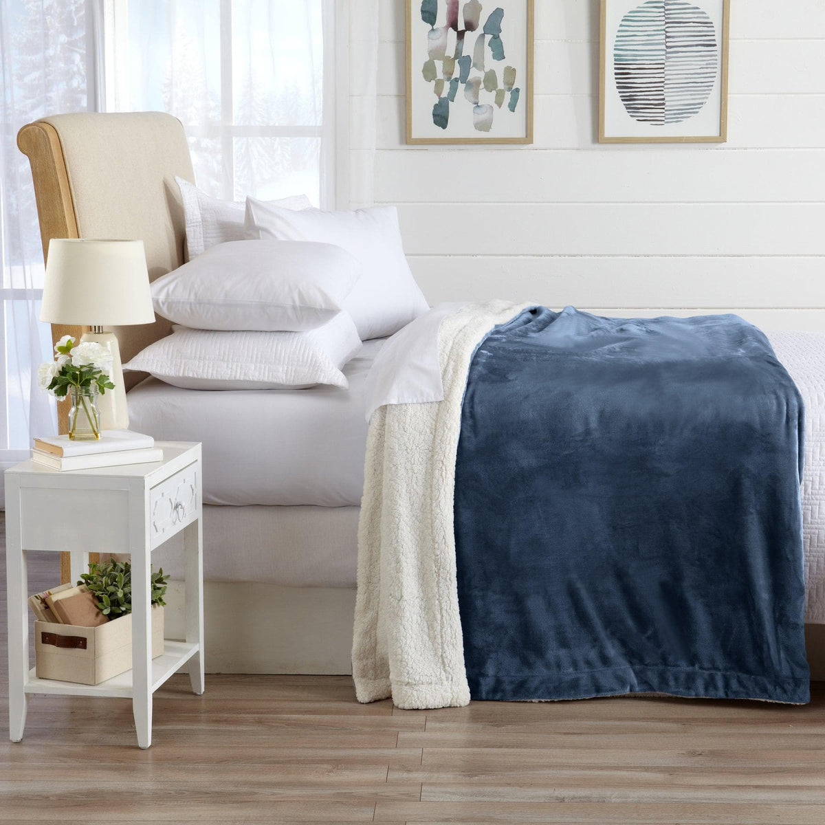 Great Bay Home Velvet Plush Sherpa Blanket, Reversible, Throw to King