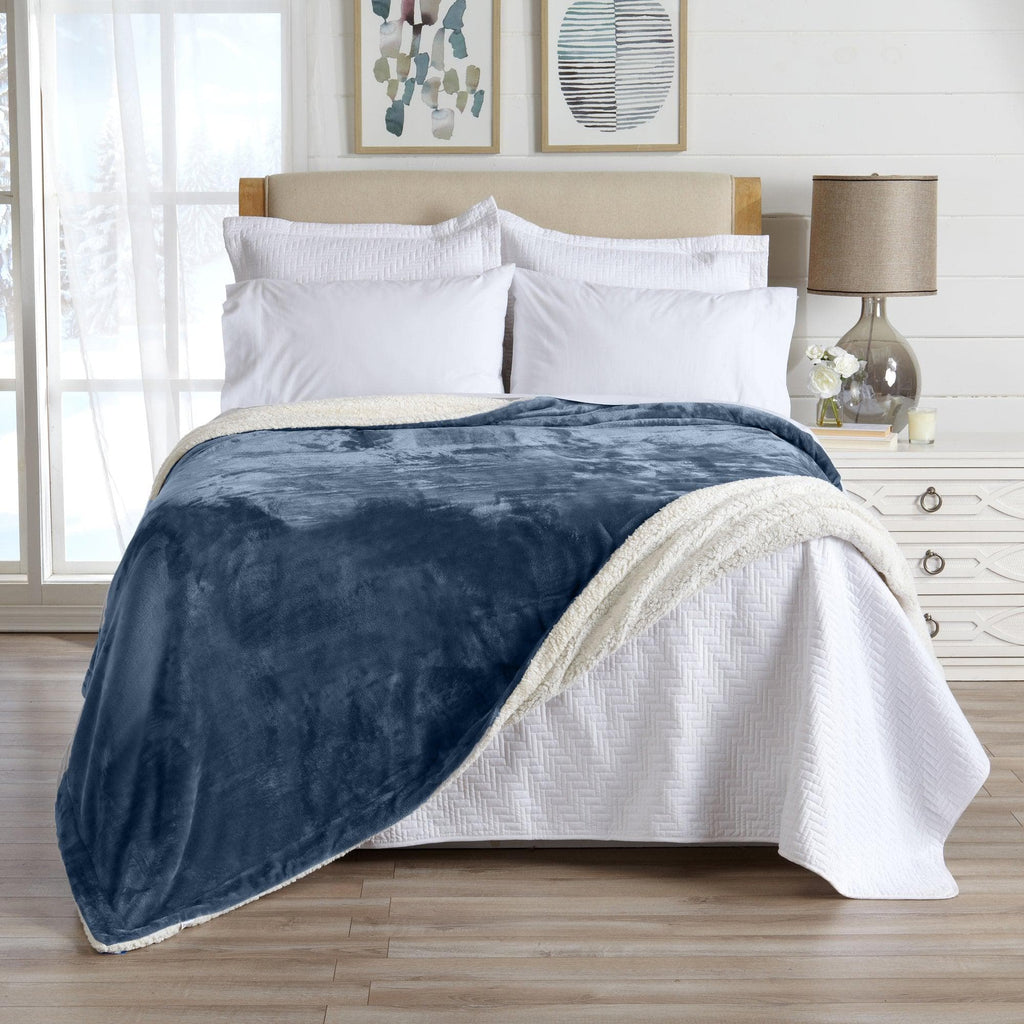 Great Bay Home Velvet Plush Sherpa Blanket, Reversible, Throw to King