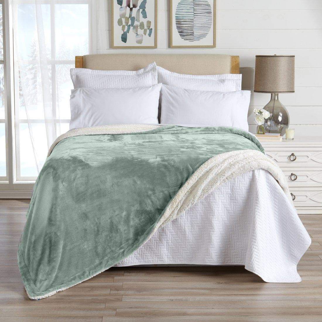 Great Bay Home Velvet Plush Sherpa Blanket, Reversible, Throw to King