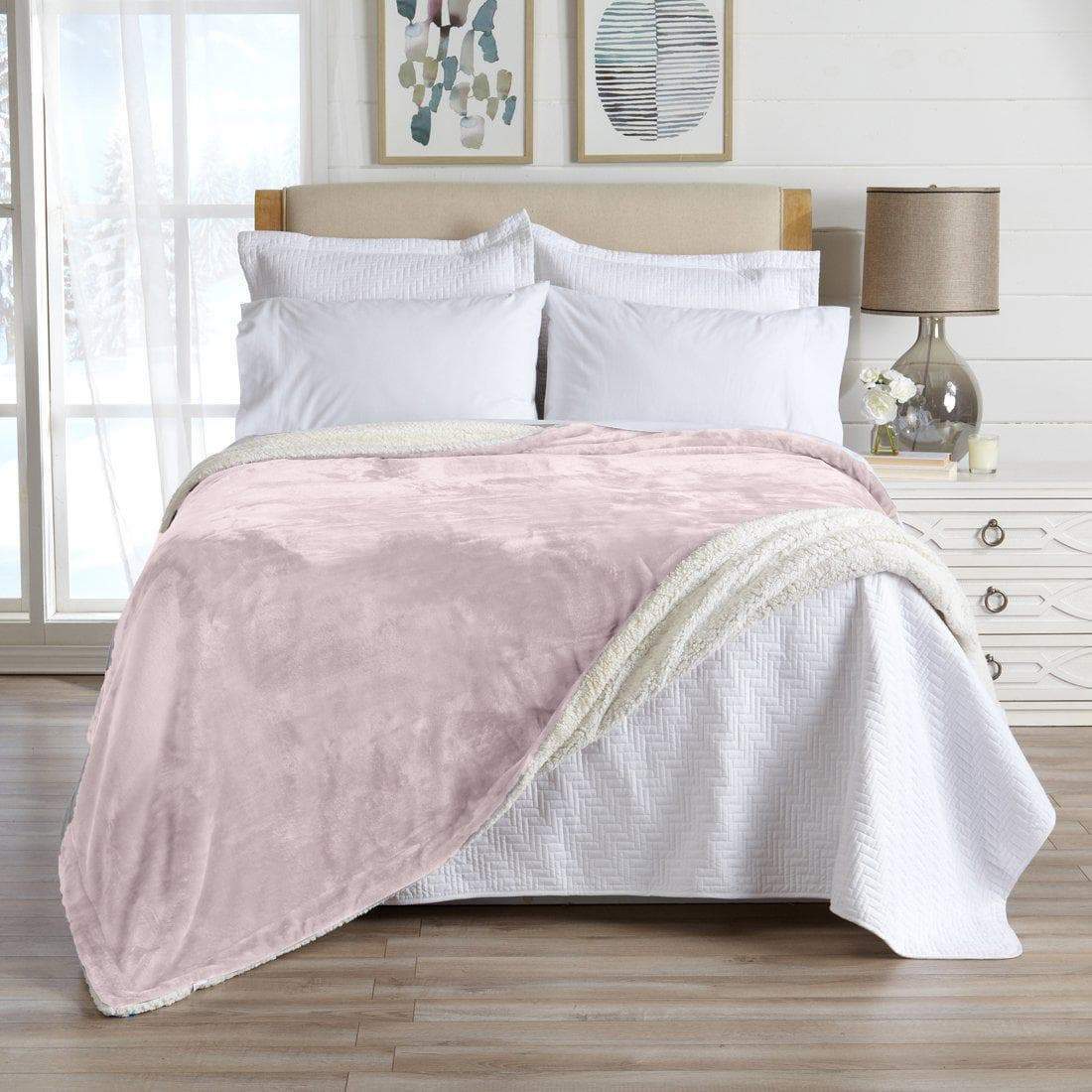 Great Bay Home Velvet Plush Sherpa Blanket, Reversible, Throw to King
