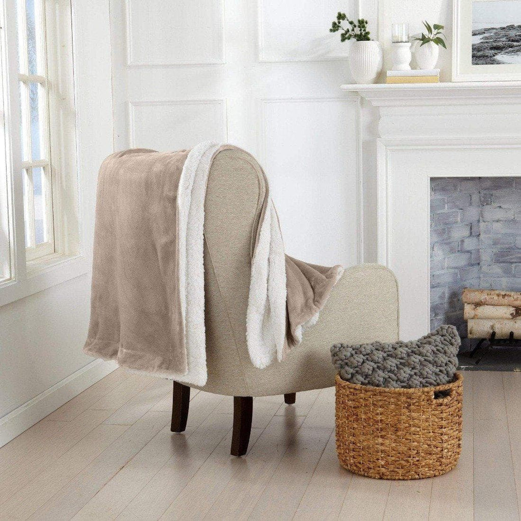 Great Bay Home Velvet Plush Sherpa Blanket, Reversible, Throw to King
