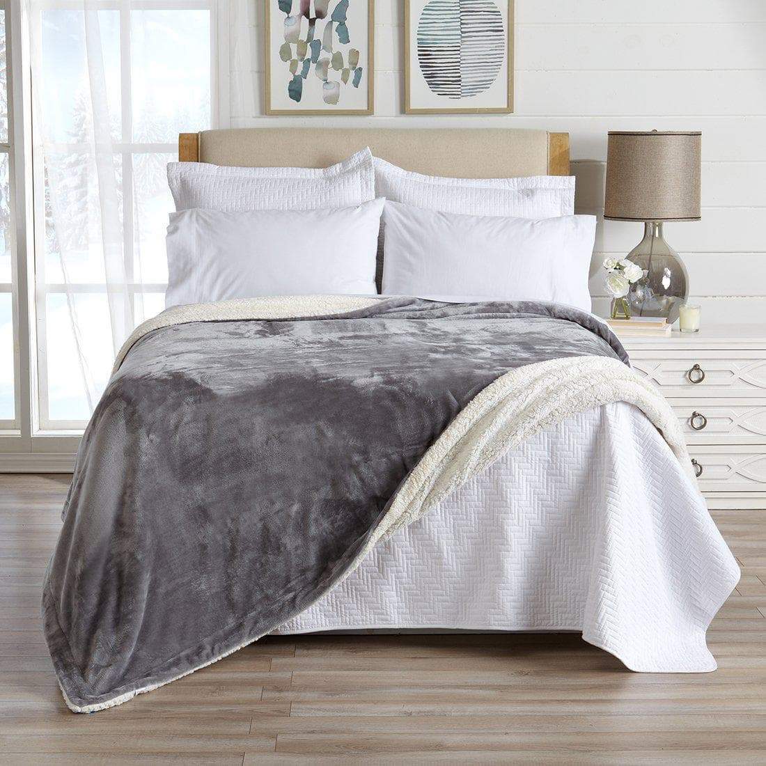 Great Bay Home Velvet Plush Sherpa Blanket, Reversible, Throw to King