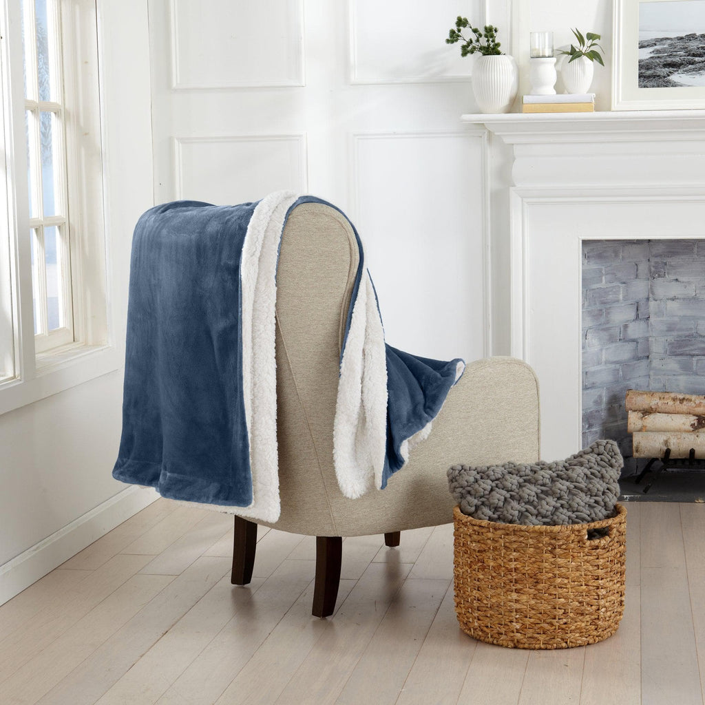 Great Bay Home Velvet Plush Sherpa Blanket, Reversible, Throw to King