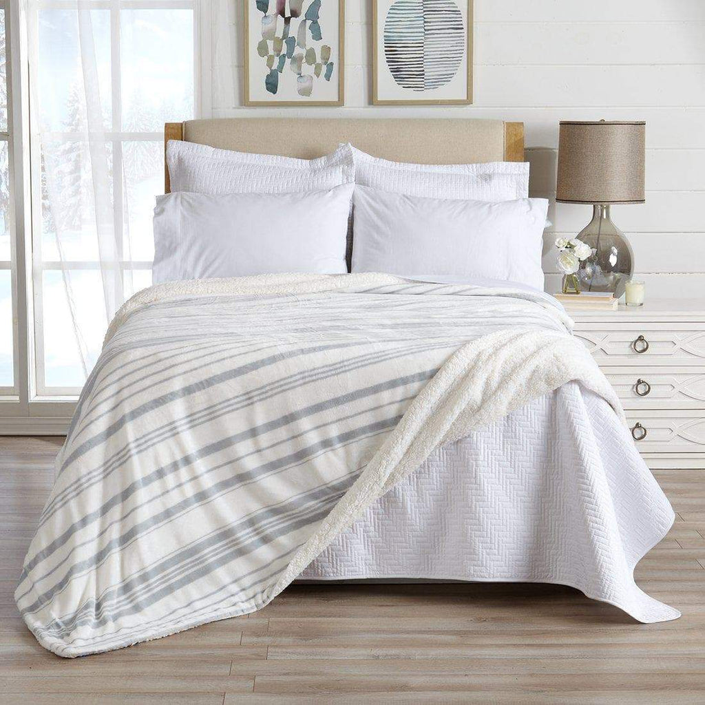 Great Bay Home Velvet Plush Sherpa Blanket, Reversible, Throw to King