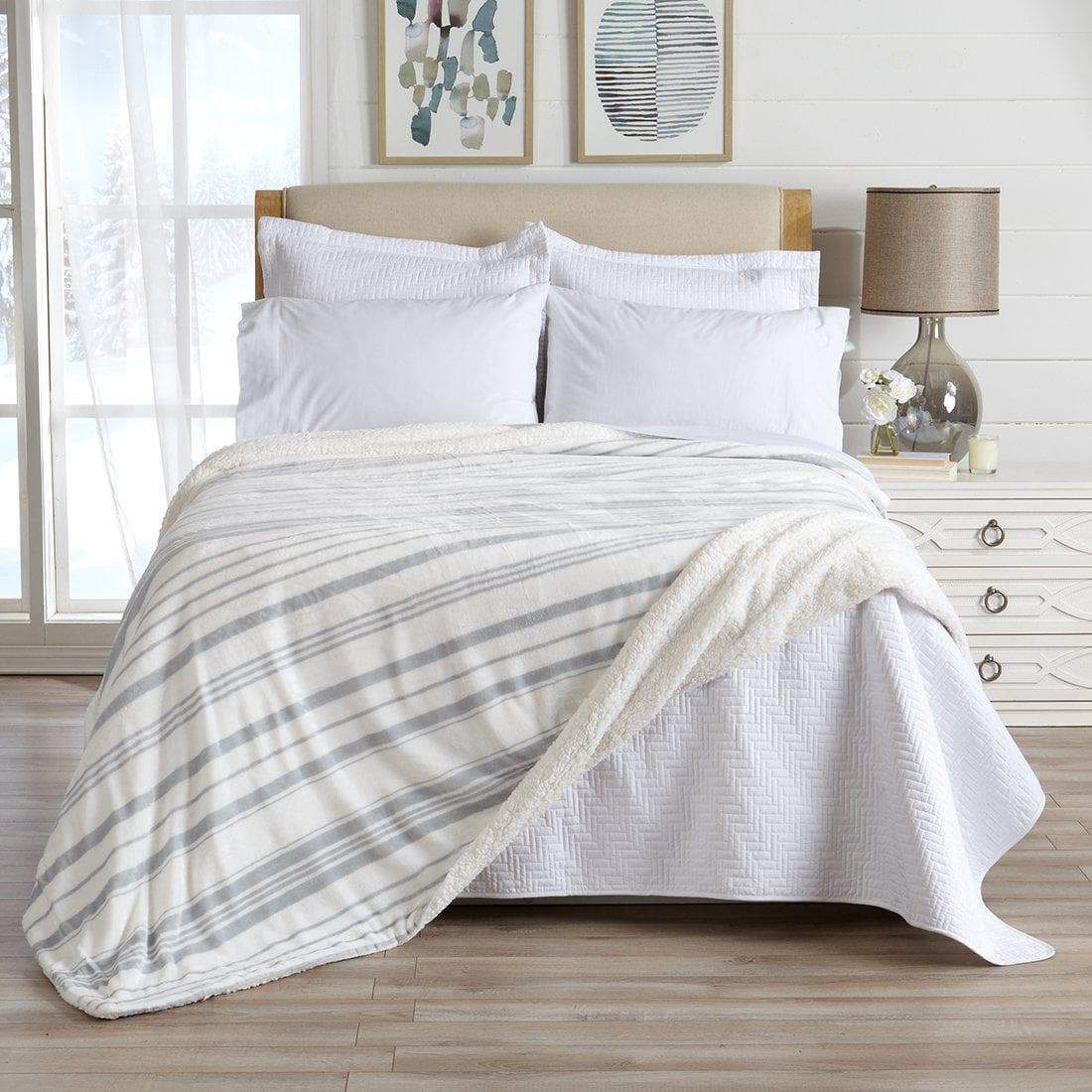 Great Bay Home Velvet Plush Sherpa Blanket, Reversible, Throw to King