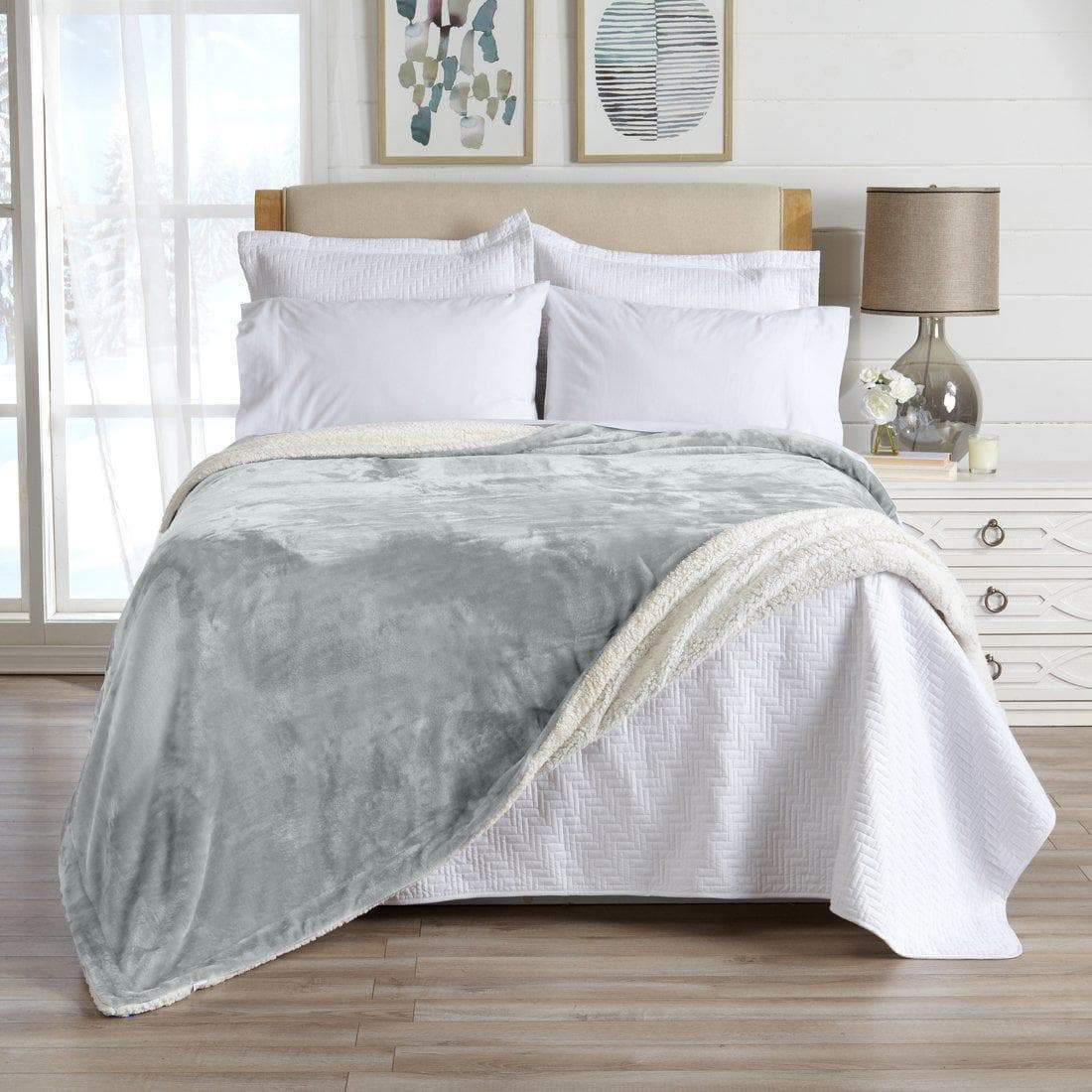 Great Bay Home Velvet Plush Sherpa Blanket, Reversible, Throw to King
