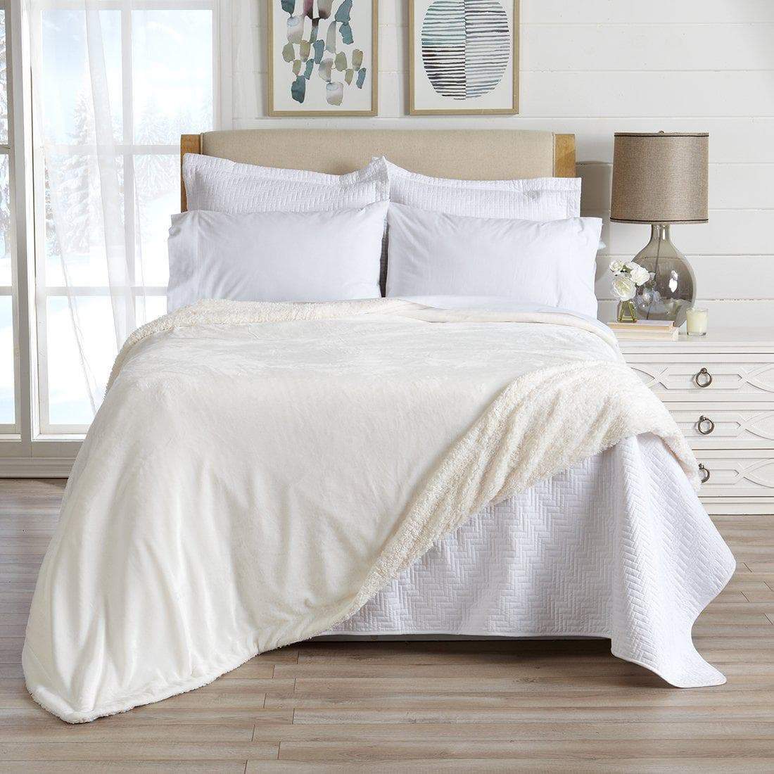 Great Bay Home Velvet Plush Sherpa Blanket, Reversible, Throw to King