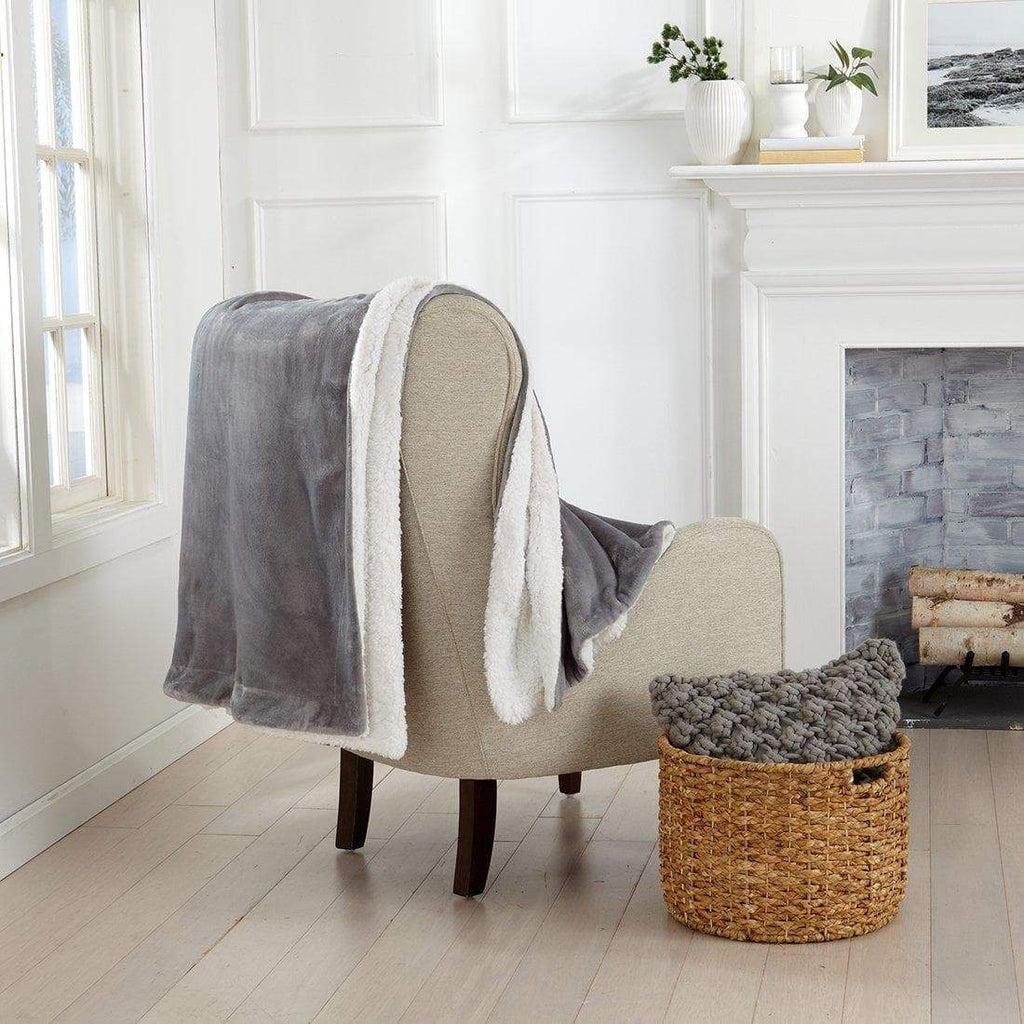 Great Bay Home Velvet Plush Sherpa Blanket, Reversible, Throw to King