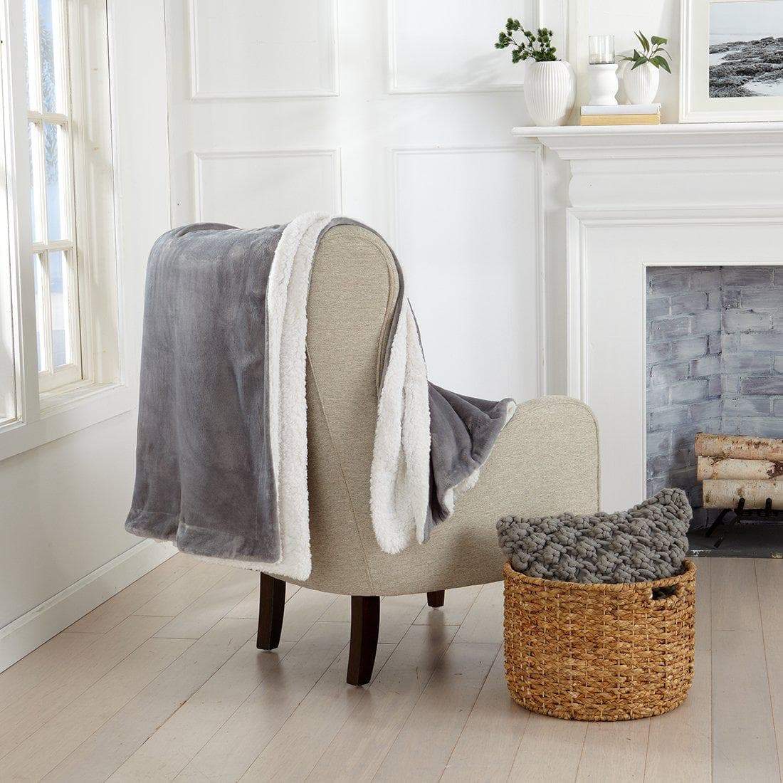Great Bay Home Velvet Plush Sherpa Blanket, Reversible, Throw to King