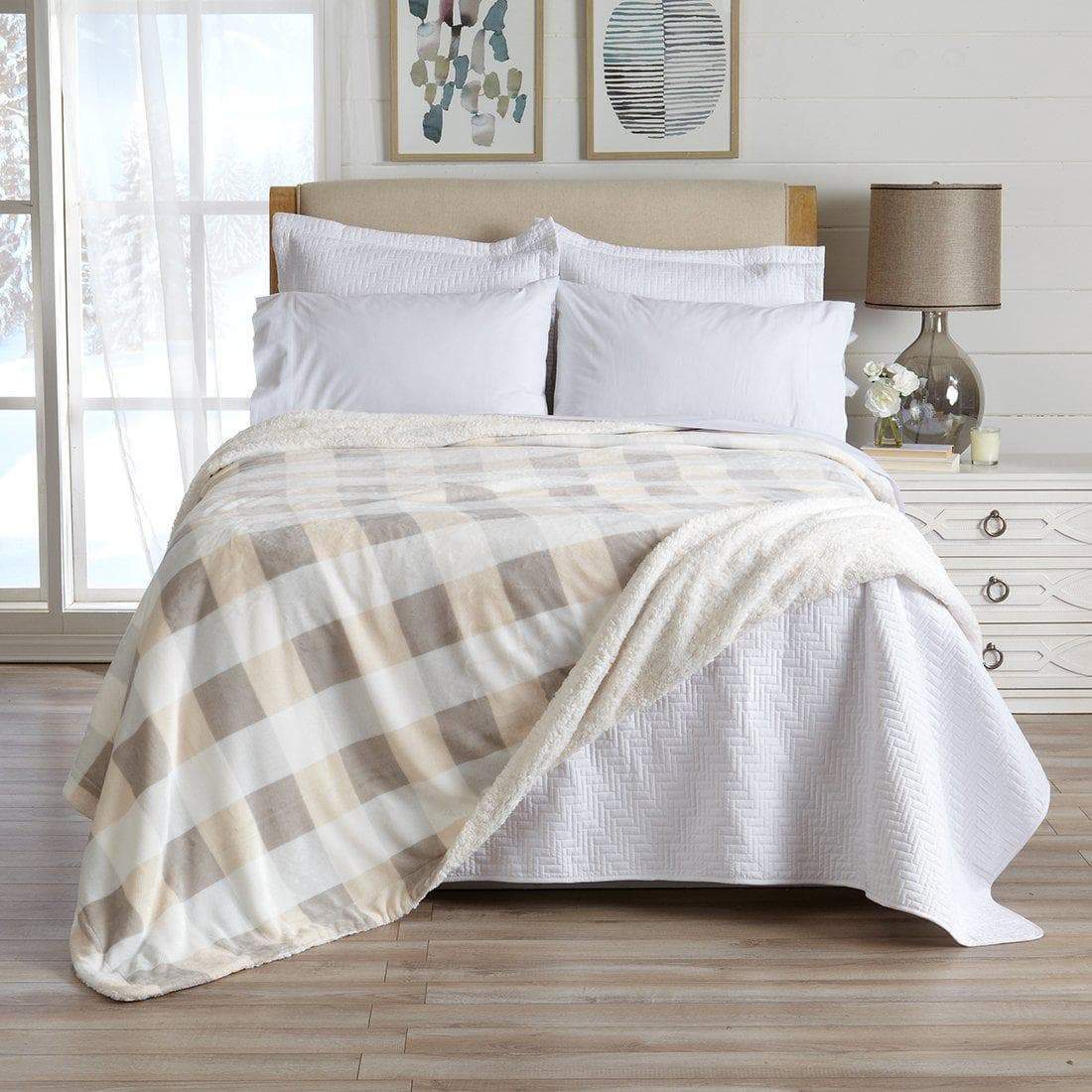Great Bay Home Velvet Plush Sherpa Blanket, Reversible, Throw to King