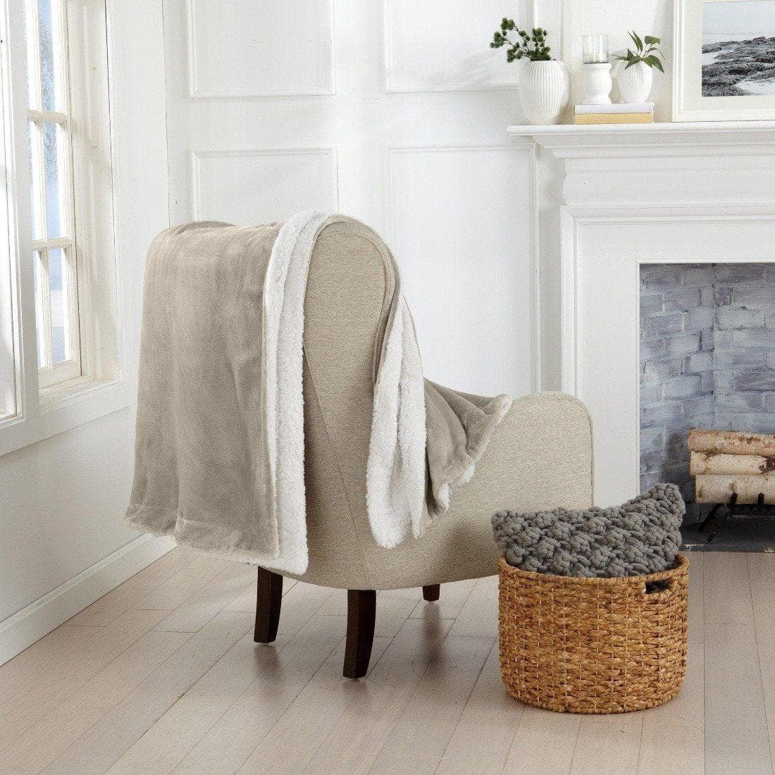 Great Bay Home Velvet Plush Sherpa Blanket, Reversible, Throw to King