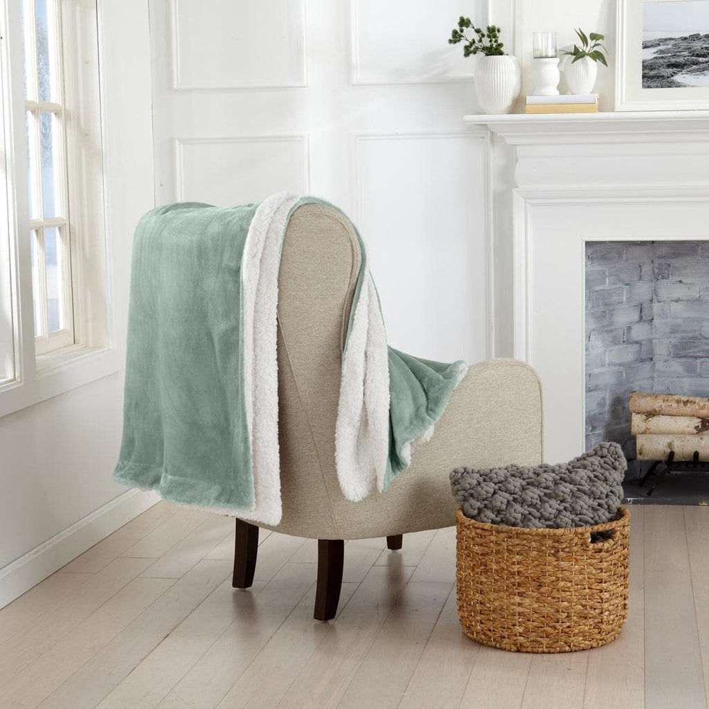 Great Bay Home Velvet Plush Sherpa Blanket, Reversible, Throw to King