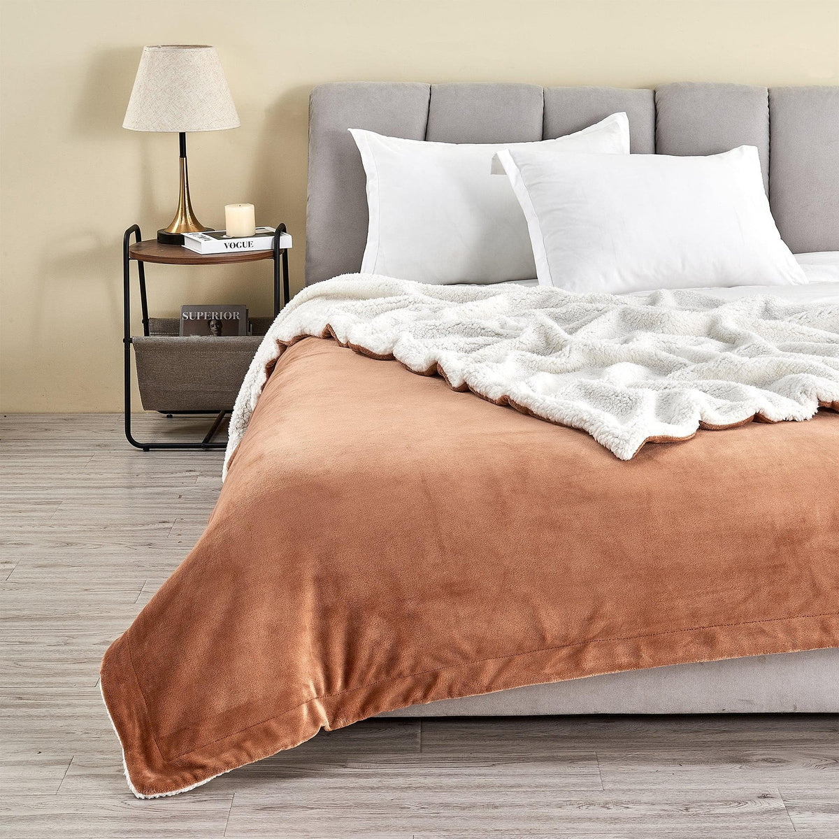 Great Bay Home Velvet Plush Sherpa Blanket, Reversible, Throw to King