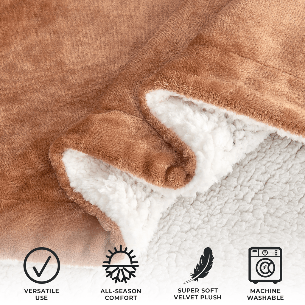 Great Bay Home Velvet Plush Sherpa Blanket, Reversible, Throw to King