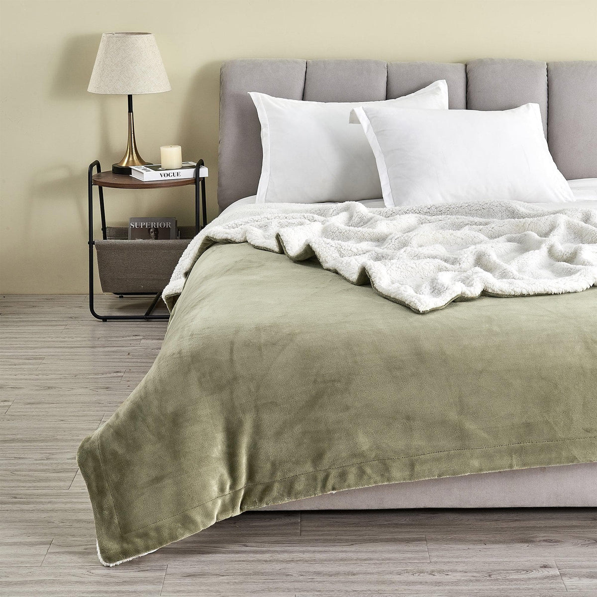 Great Bay Home Velvet Plush Sherpa Blanket, Reversible, Throw to King