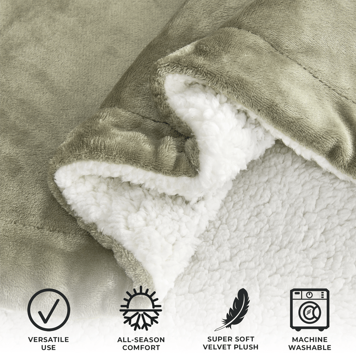 Great Bay Home Velvet Plush Sherpa Blanket, Reversible, Throw to King
